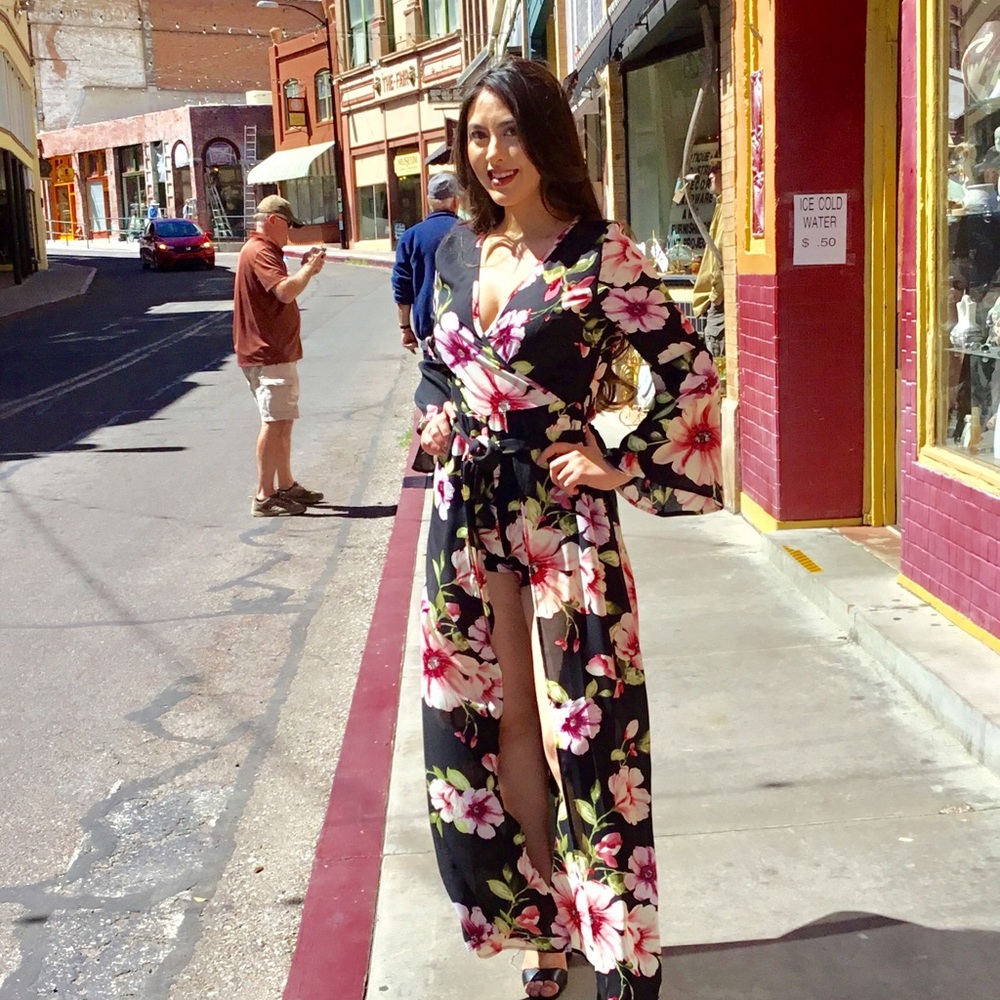 Black Floral Print Maxi Dress-Clearance - Picture 1 of 6